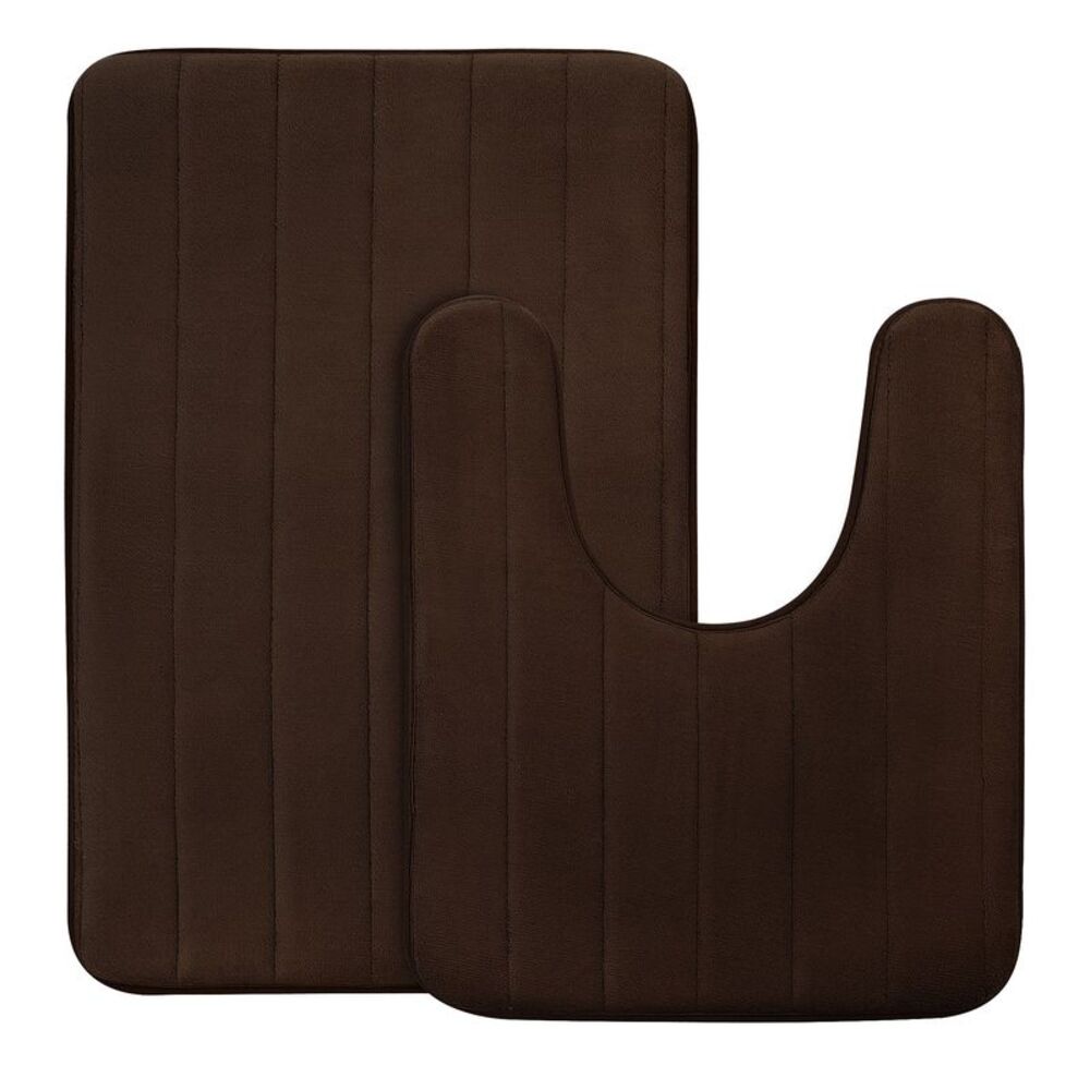 2pcs Memory Foam Bath Mat Set Soft Absorbent Bathroom Mat Contour Rug Brown